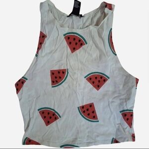 Forever 21 White Watermelon Print Crop Tank